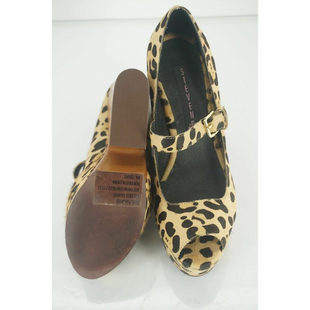 Steve Madden Leopard Hair Knockout Mary Jane Pump Size 8 New Wedge Open Toe$200 - Picture 11 of 11